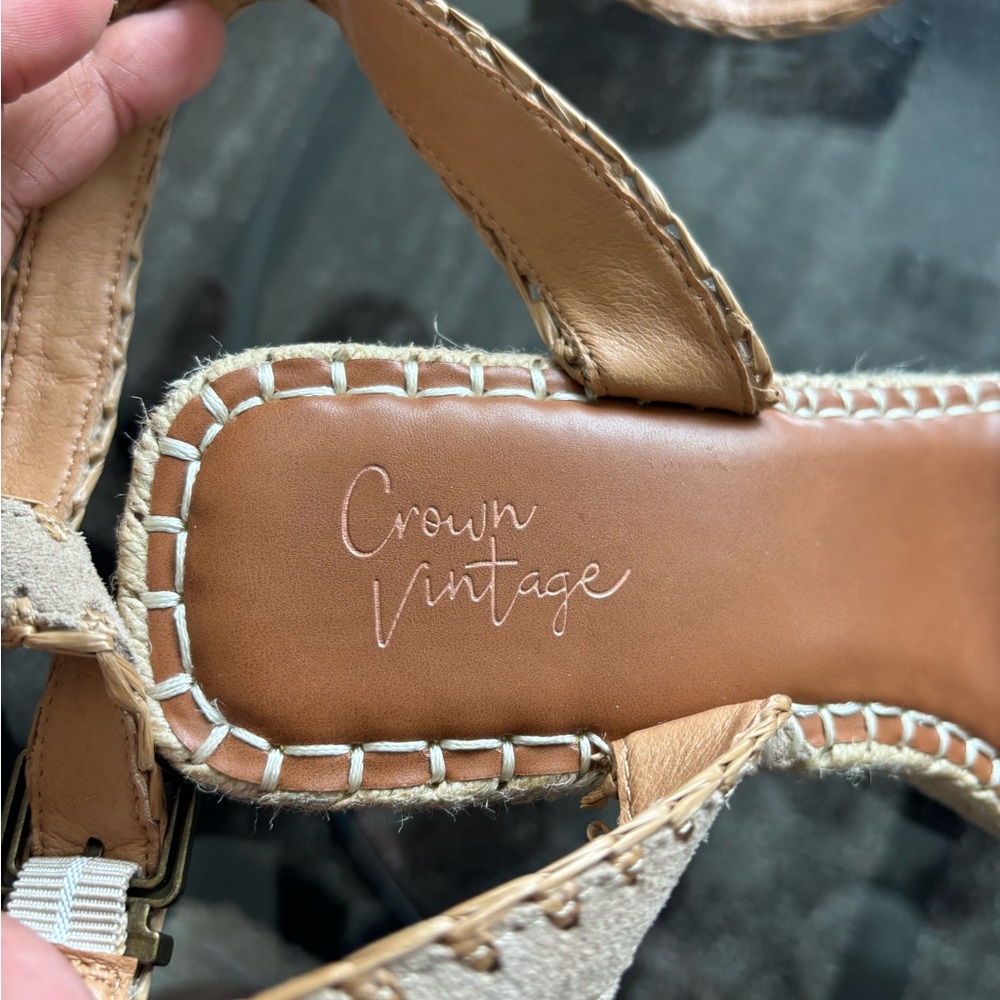 Crown Vintage Kenarsi 3 Espadrille Wedge Sandal Size 9.5M Taupe Stone NWOT - Picture 4 of 8
